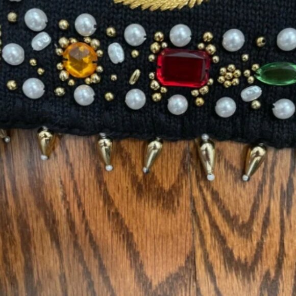 Michael Simon Vintage Embelished Cropped Sweater Cardigan Regal Black Size 2 - Picture 5 of 8